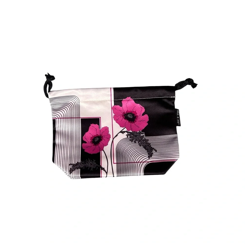 PAUL & JOE Beaute Pink Poppy Satin Mini Drawstring Cosmetic Pouch Makeup Bag